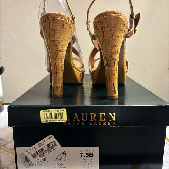 Ralph Lauren tan cork coated platform sandals; very nice and easy to walk in - Picture 4 of 10
